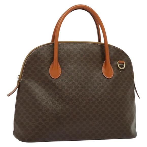 CELINE Macadam Canvas Hand Bag Pvc Leather Brown Gold - Picture 1 of 12